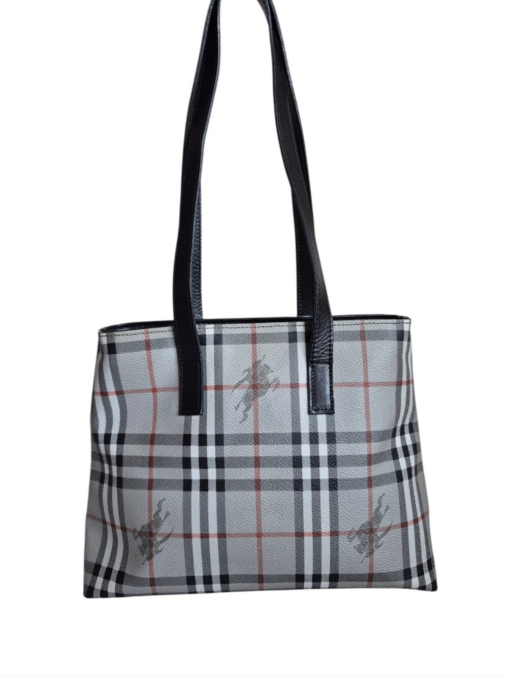 Burberrys Grey Multi Haymarket  Canvas Leather Bag